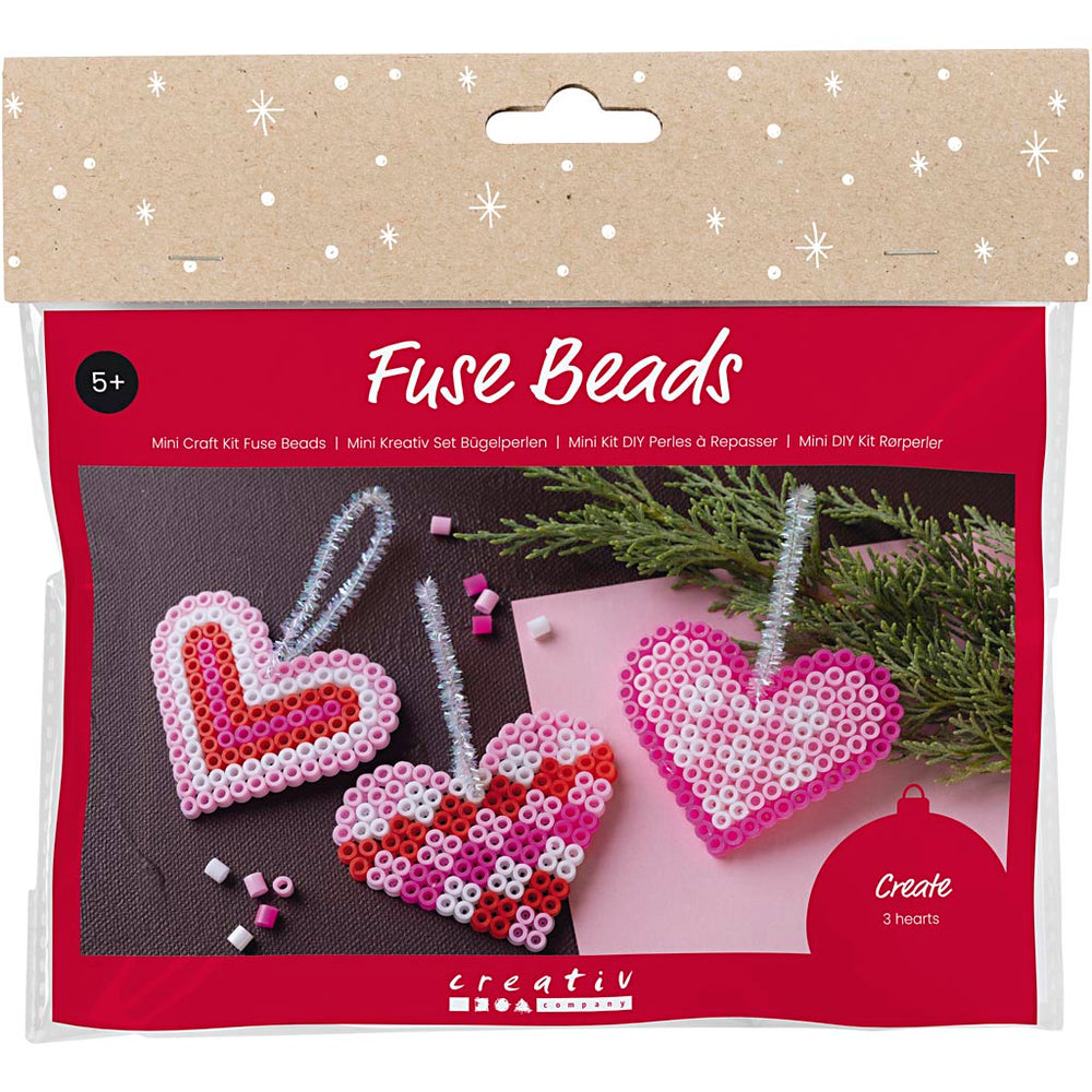 Creativ company mini hobbyset strijkkralen, kerstharten, roze, lichtroze, primair rood, wit, 1 doos