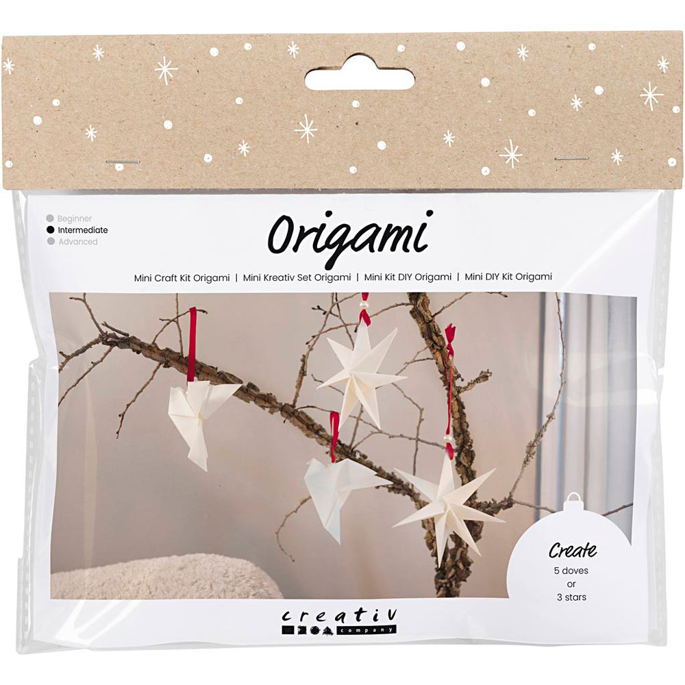 Creativ company mini hobbyset origami, duiven sterren, donkerrood, off-white, 1 doos