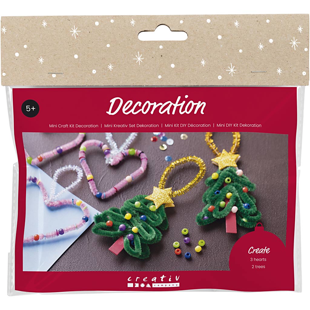 Creativ company mini hobby set decoration, hearts and Christmas trees, 1 box