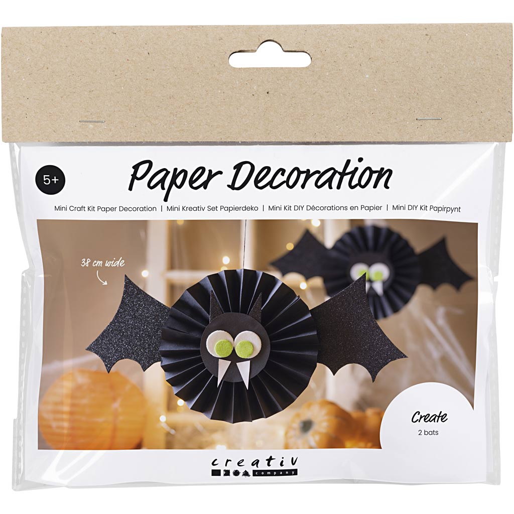 Creativ company mini hobby set decorations made of paper, bats, black, white, 1 box