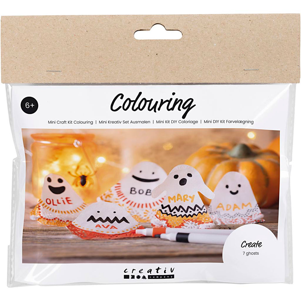 Creativ company mini hobbyset inkleuren, spookjes, zwart, lichtoranje, mid oranje, wit, 1 doos