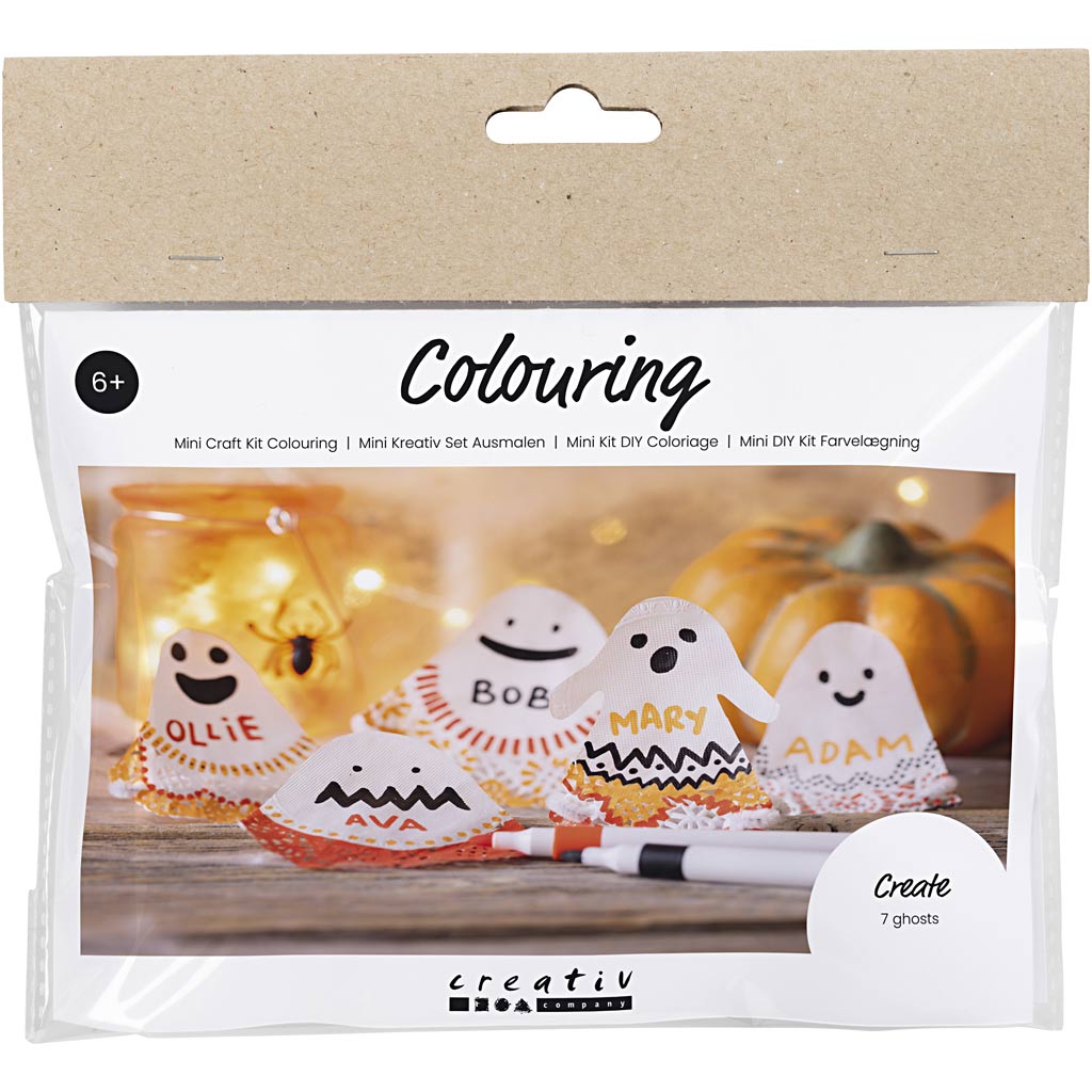 Creativ company mini hobbyset inkleuren, spookjes, zwart, lichtoranje, mid oranje, wit, 1 doos