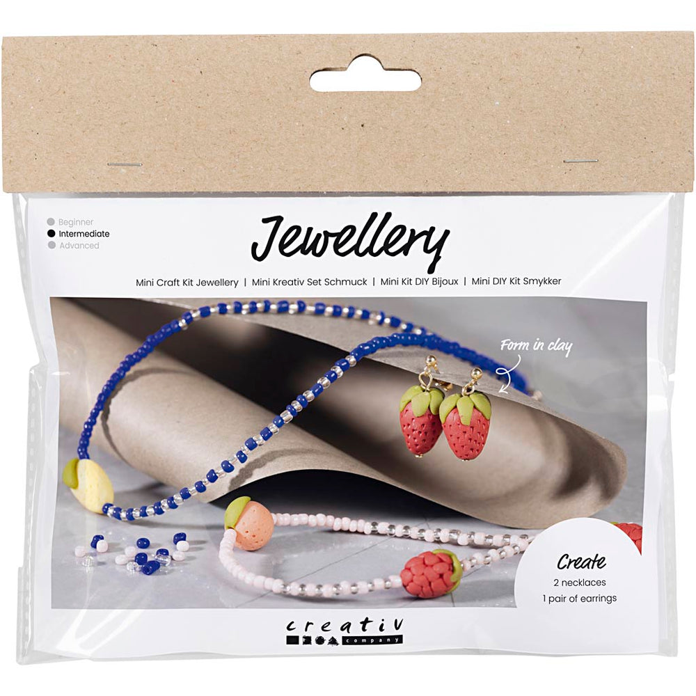 Creativ company mini hobbyset sieraden, halsketting en oorbellen, koningsblauw, 1 doos