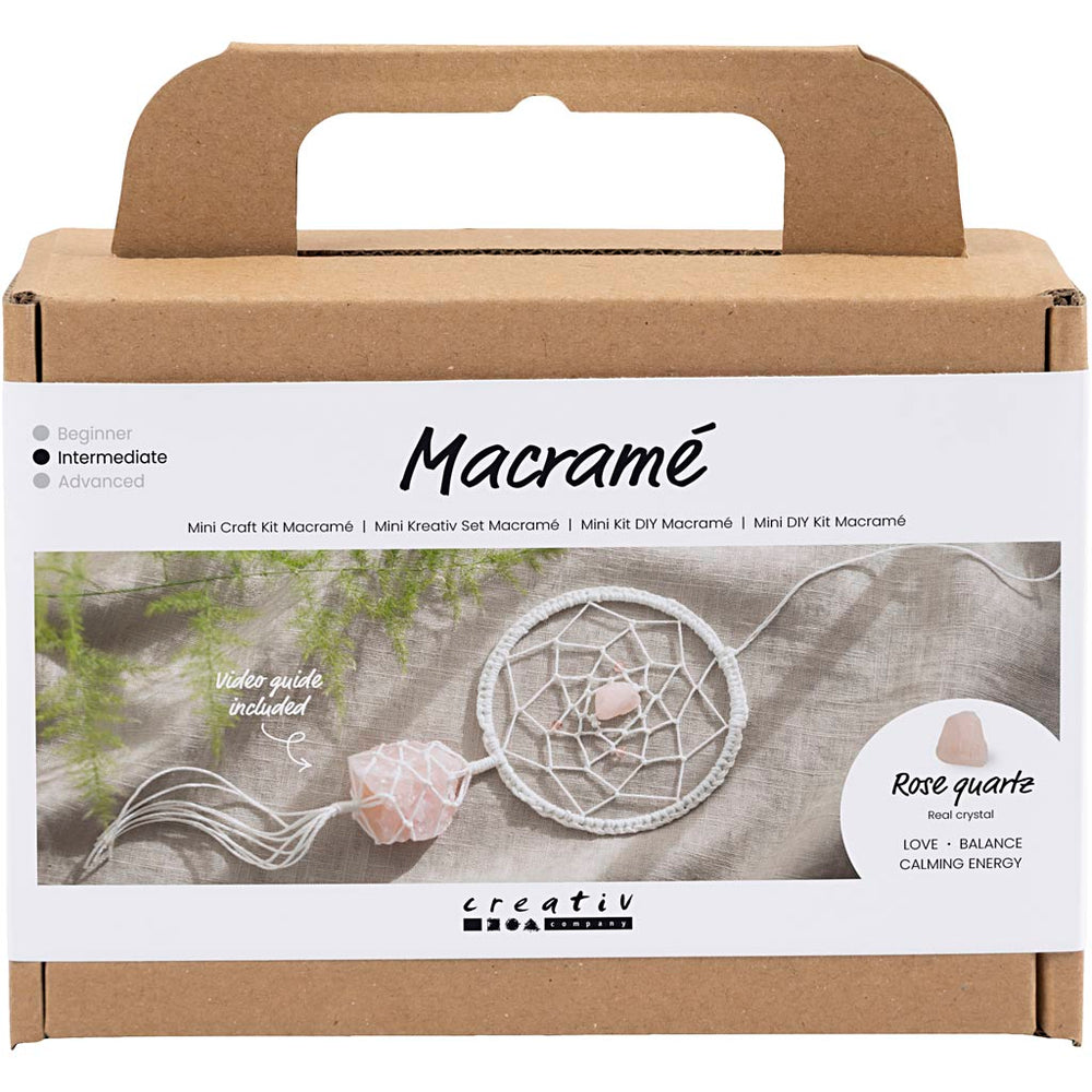 Creativ company mini hobby set macramé, dream catcher with rose quartz, light pink, white, 1 box