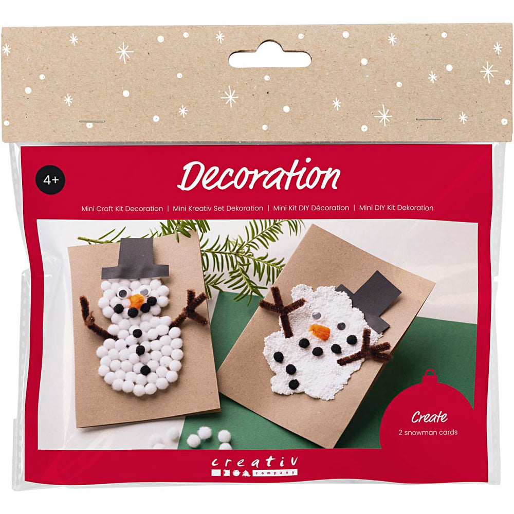 Creativ company mini hobbyset decoratie, kerstkaarten met sneeuwpoppen, zwart, bruin, mid oranje, wit, 1 doos