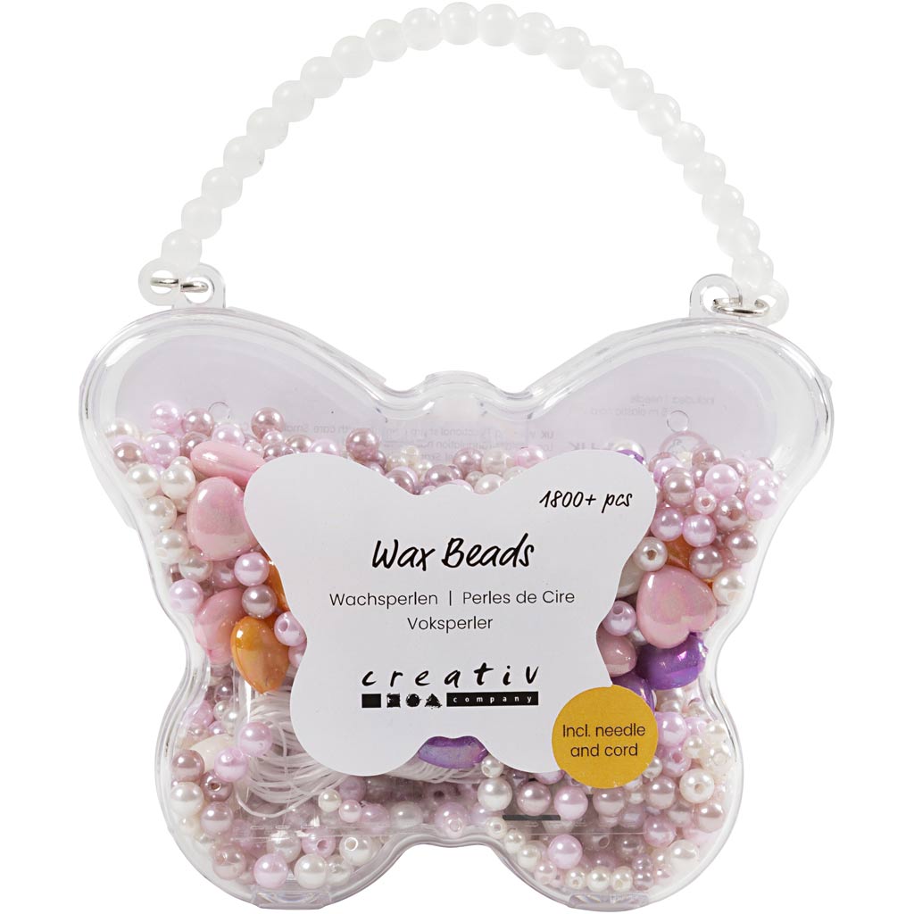 Creativ company wax beads, hole size 1.3-2.5 mm, approx. 1800+ pieces, pastel orange, light pink, light purple, mother of pearl, 127 g, 1 box