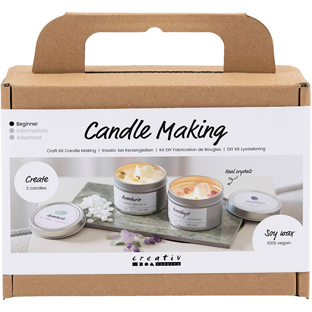 Creativ company mini hobby set candle making, soy candle with aventurine and amethyst, cream, off white, 1 box