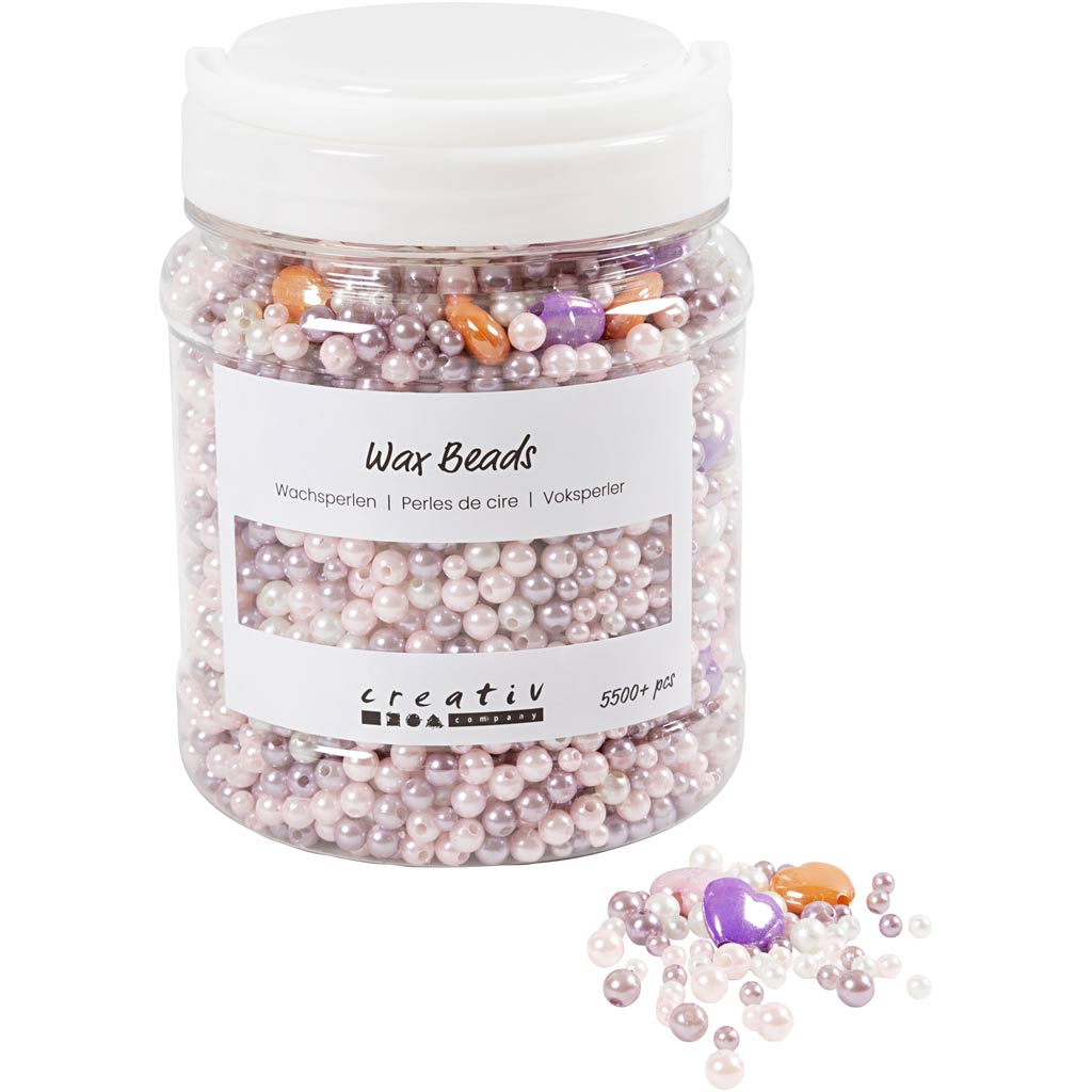 Creativ company wax beads, hole size 1.3-2.5 mm, approx. 5500 pieces, pastel orange, light pink, light purple, mother of pearl, 425 g, 700 ml 1 box
