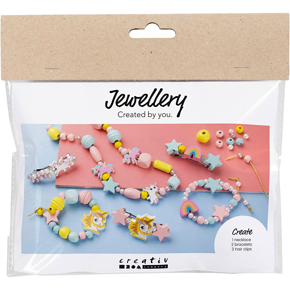 Creativ company mini hobby set jewelry, necklace, bracelets, earrings, light blue, light red, yellow, 1 box