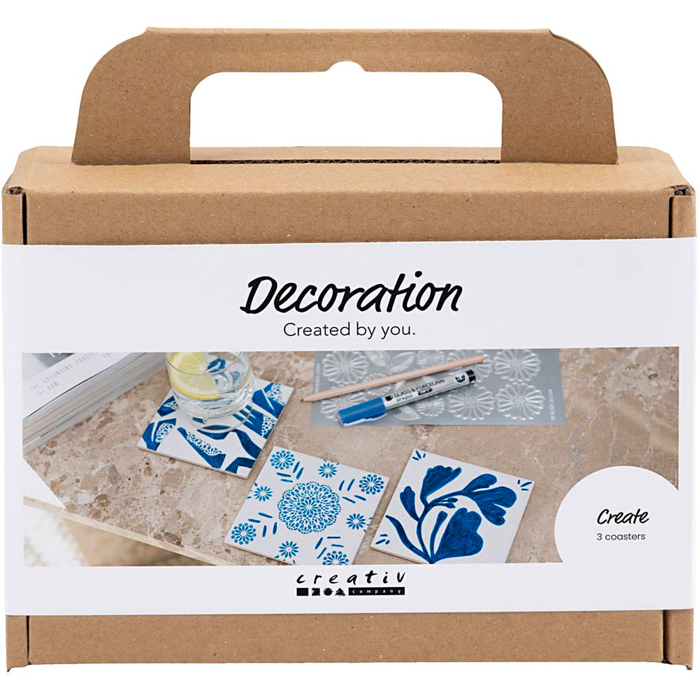 Creativ company mini hobbyset decoratie, porseleinen onderzetters, blauw, 1 doos