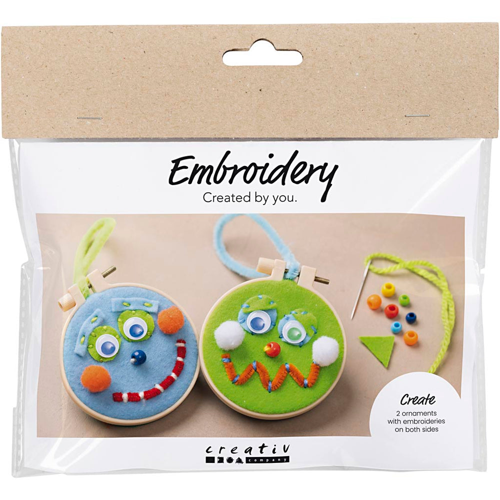 Creativ company mini hobby set embroidery, faces, blue, green, 1 box