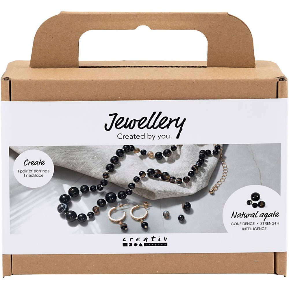 Creativ company mini hobby set jewelry, necklace and earrings, black, white, 1 box