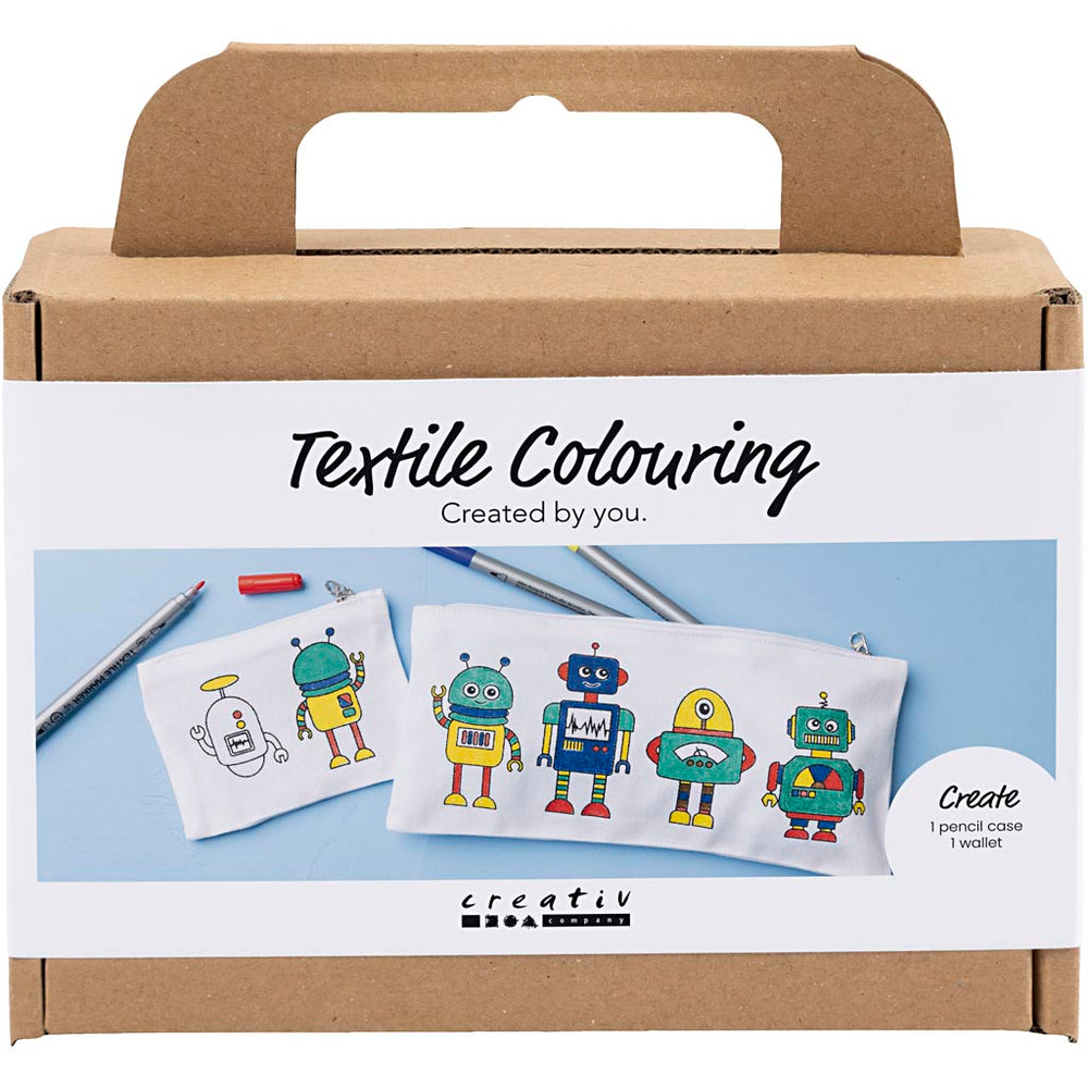 Creativ company mini hobby set textile decorating, robot, primary colors, 1 box