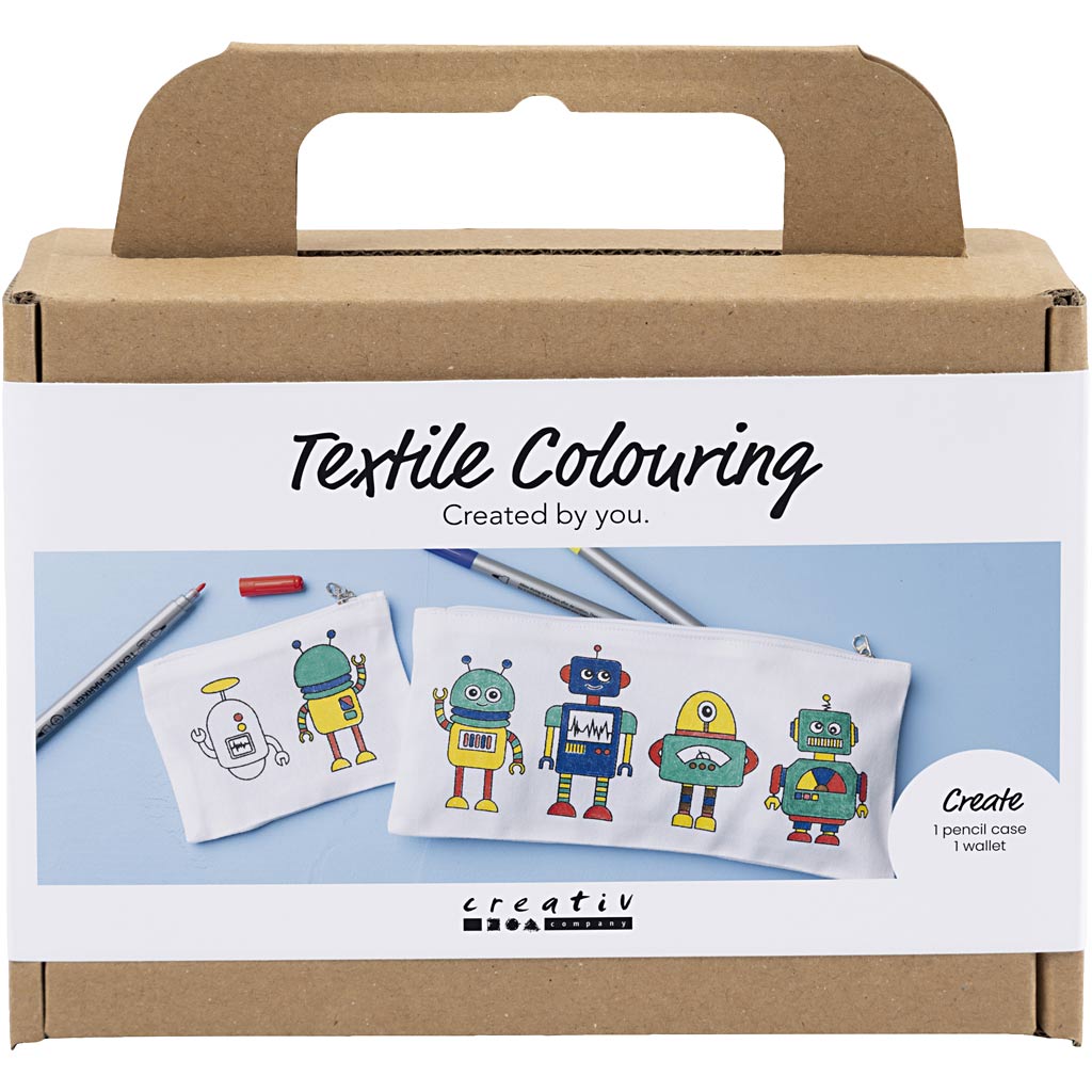 Creativ company mini hobby set textile decorating, robot, primary colors, 1 box