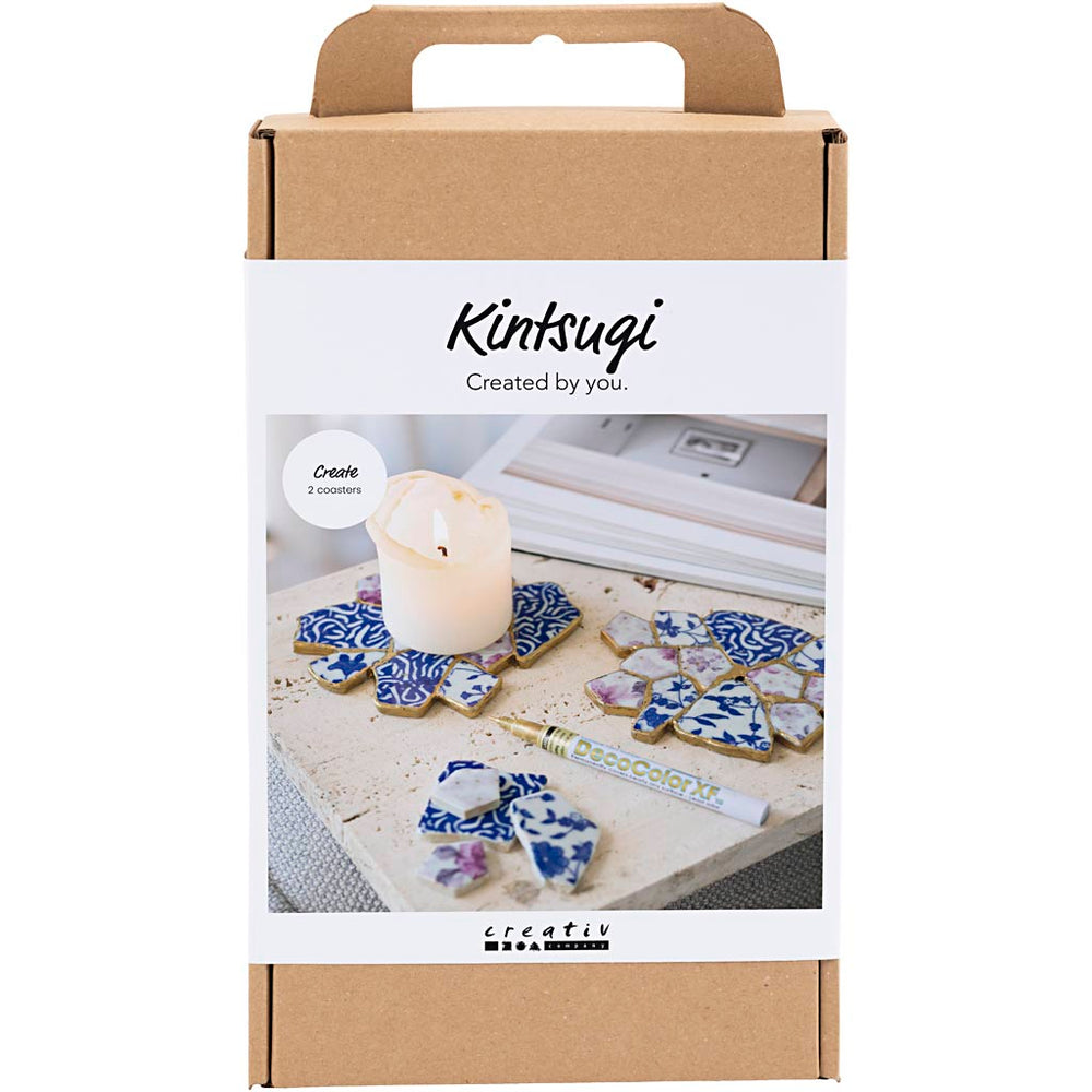 Creativ company hobby set kintsugi, coaster, blue, gold, light red, white, 1 box
