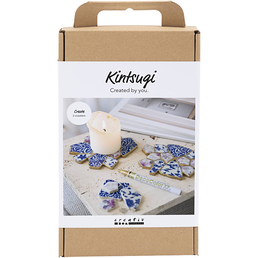 Creativ company hobbyset kintsugi, onderzetter, blauw, goud, lichtrood, wit, 1 doos