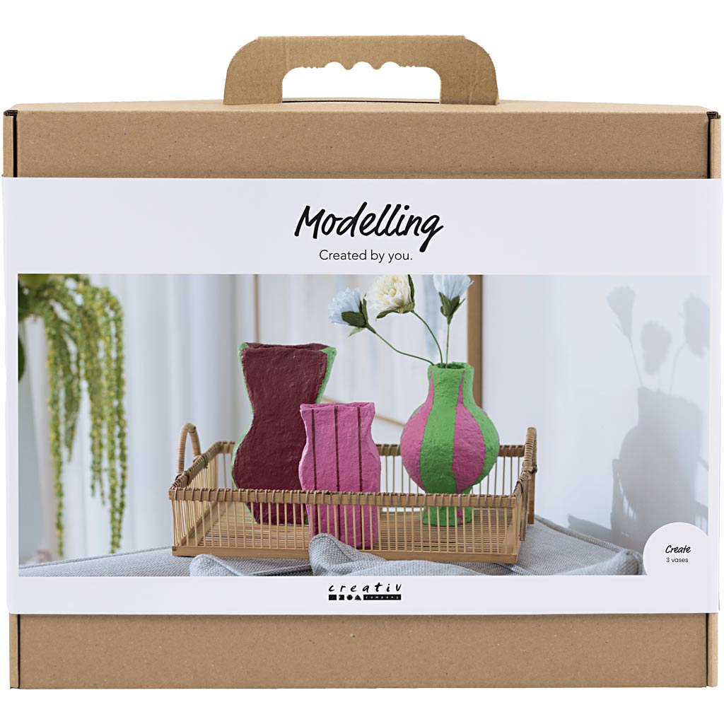 Creativ company maxi hobby set modeling, vases of papier-mâché, various colors, 1 box