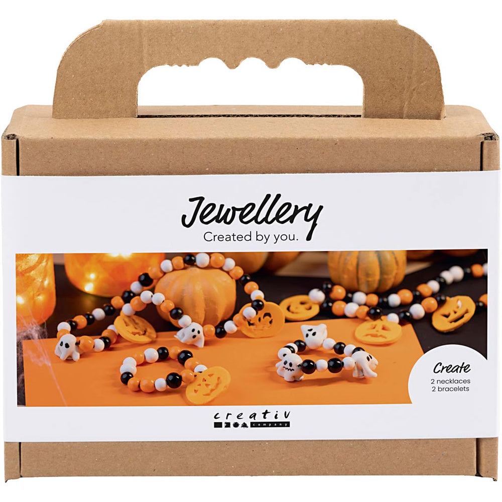 Creativ company mini hobby set jewelry, necklace and bracelet, Halloween colors, 1 box