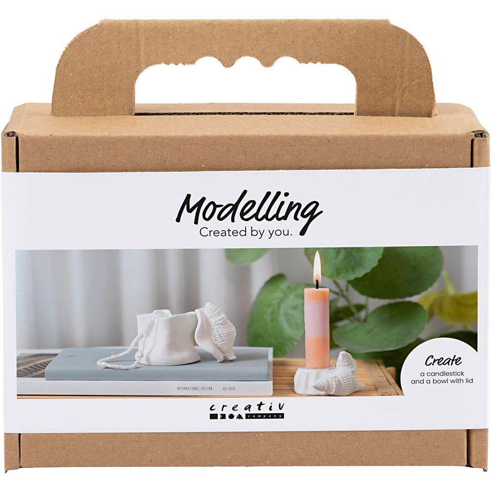 Creativ company mini hobby set sculpting, candlestick with shells, off white, 1 box