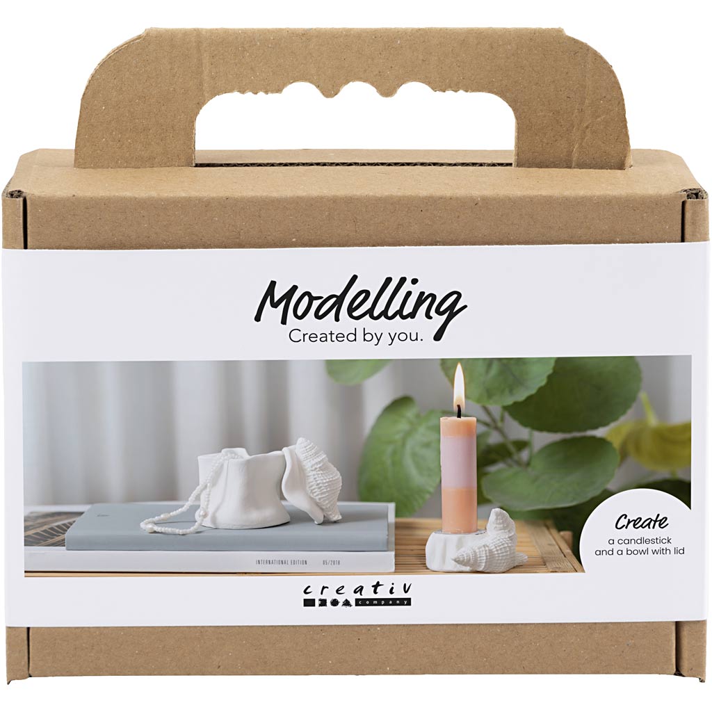Creativ company mini hobby set sculpting, candlestick with shells, off white, 1 box