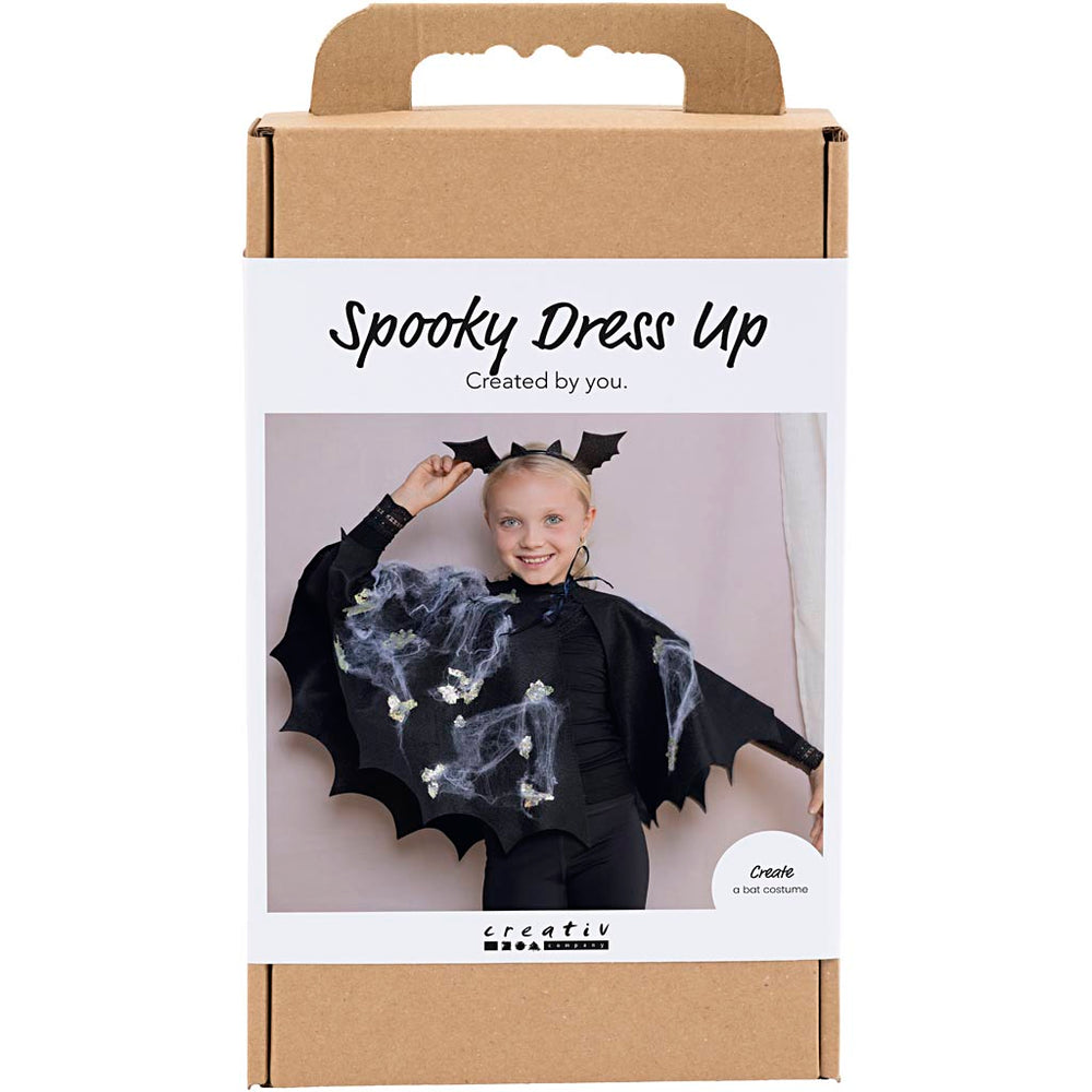 Creativ company hobby set creepy costume, bat cape and headband, black, black glitter, 1 box
