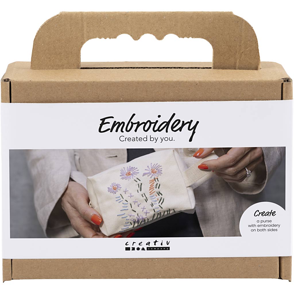 Creativ company mini hobby set embroidery, make-up bag, cream, 1 box