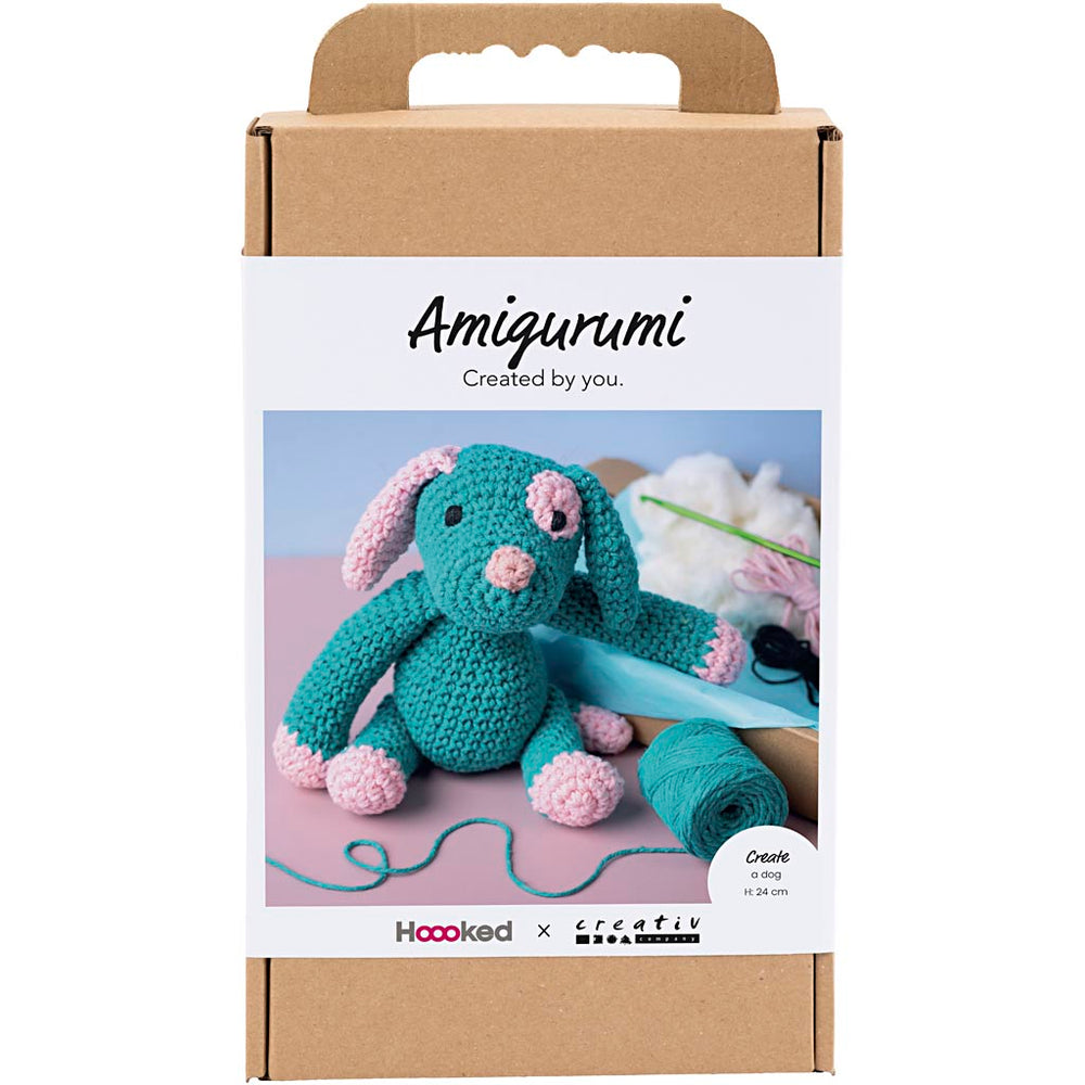 Creativ company hobby set amigurumi, puppy, pastel pink, dark turquoise, 1 box