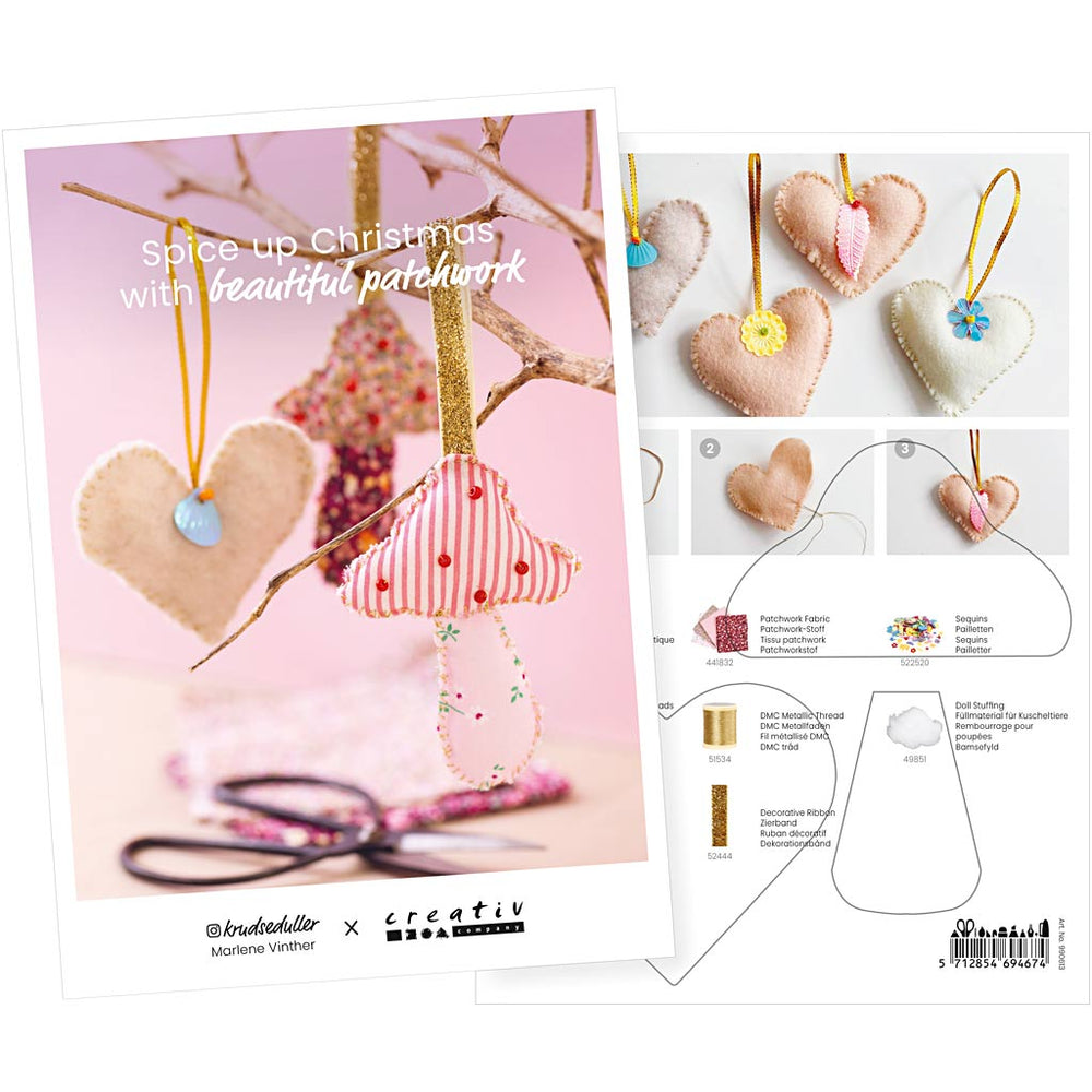 Creativ company postcard, brighten up your Christmas with beautiful patchwork pendants, A5, sheet 14.8x21 cm, 1 piece
