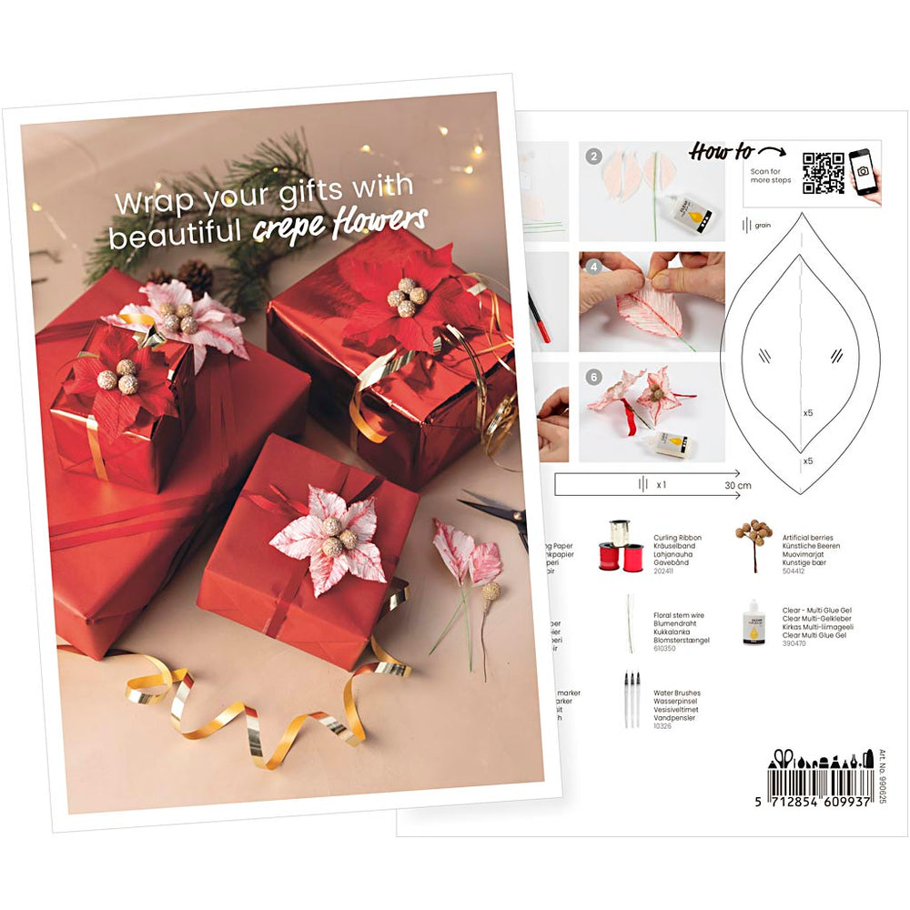 Creativ company postcard, gifts in red wrapping with crepe flower, A5, sheet 14.8x21 cm, 1 piece