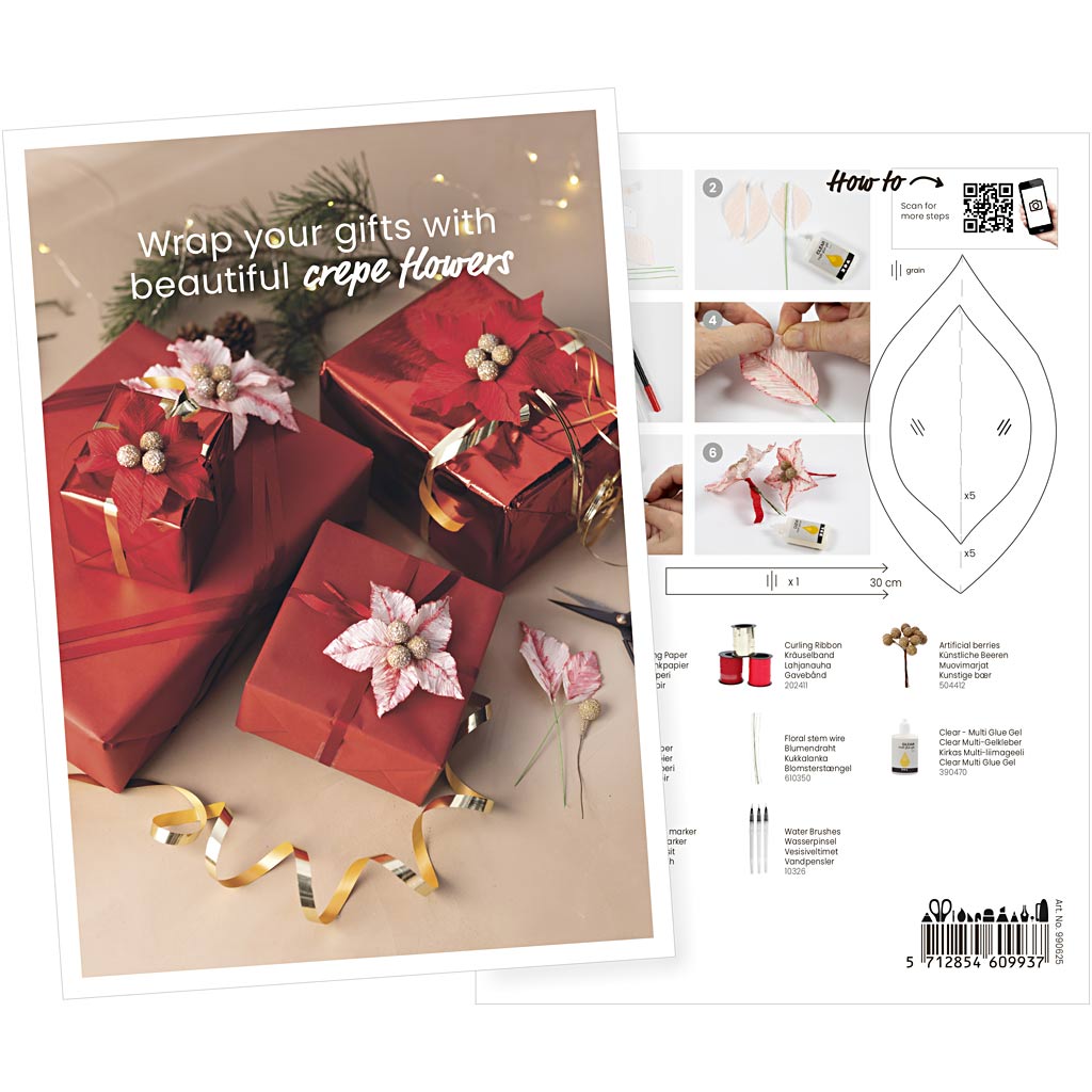 Creativ company postcard, gifts in red wrapping with crepe flower, A5, sheet 14.8x21 cm, 1 piece