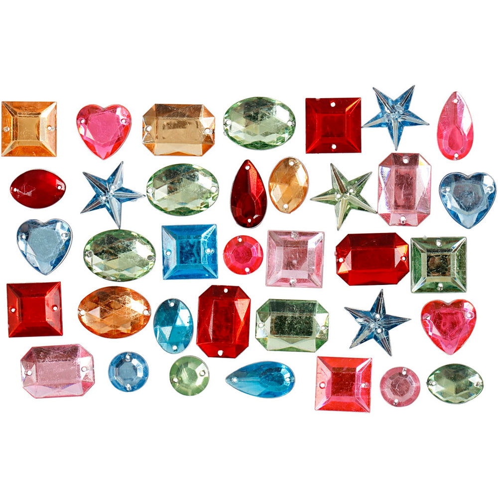 Creativ company rhinestones, size 10-17 mm, approx. 50 pieces, various colors, 15 g 1 box