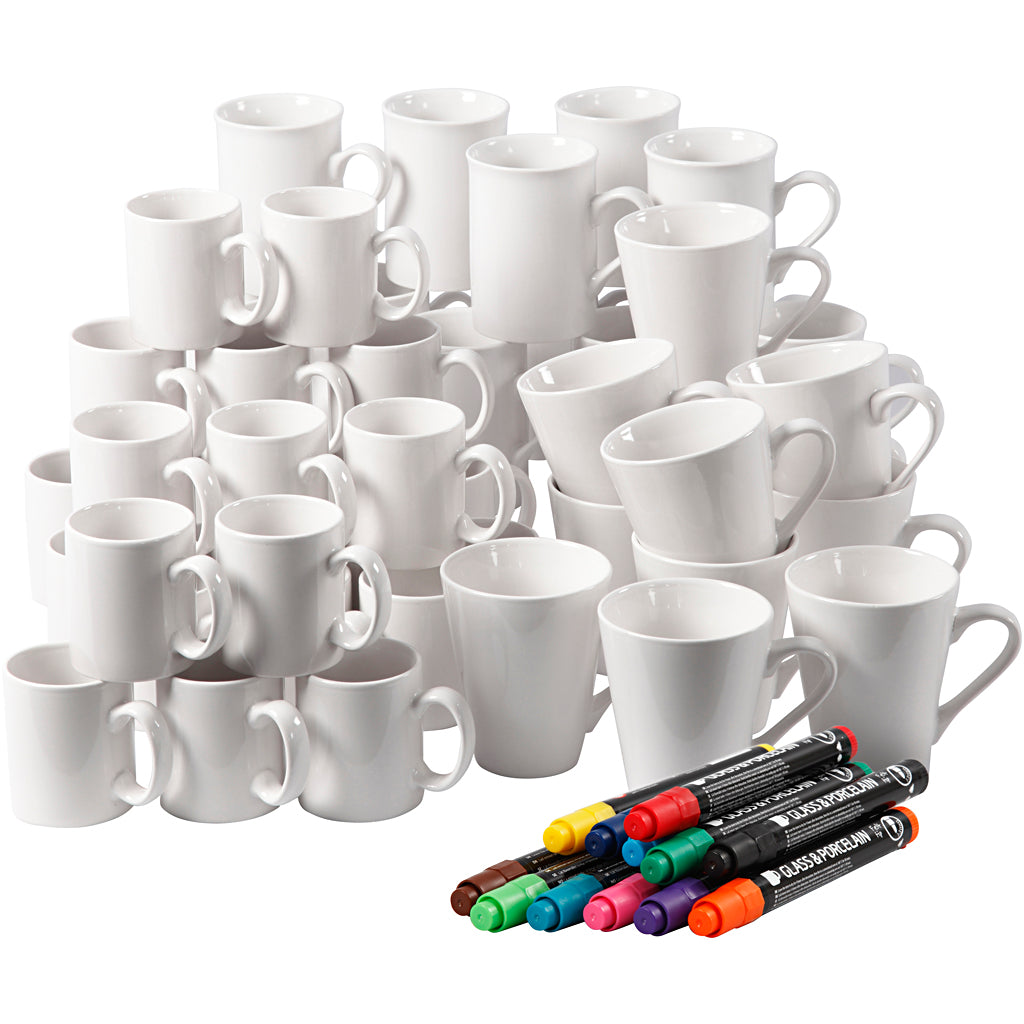 Group set of mugs to paint, h: 7-10 cm, white, 1 set
