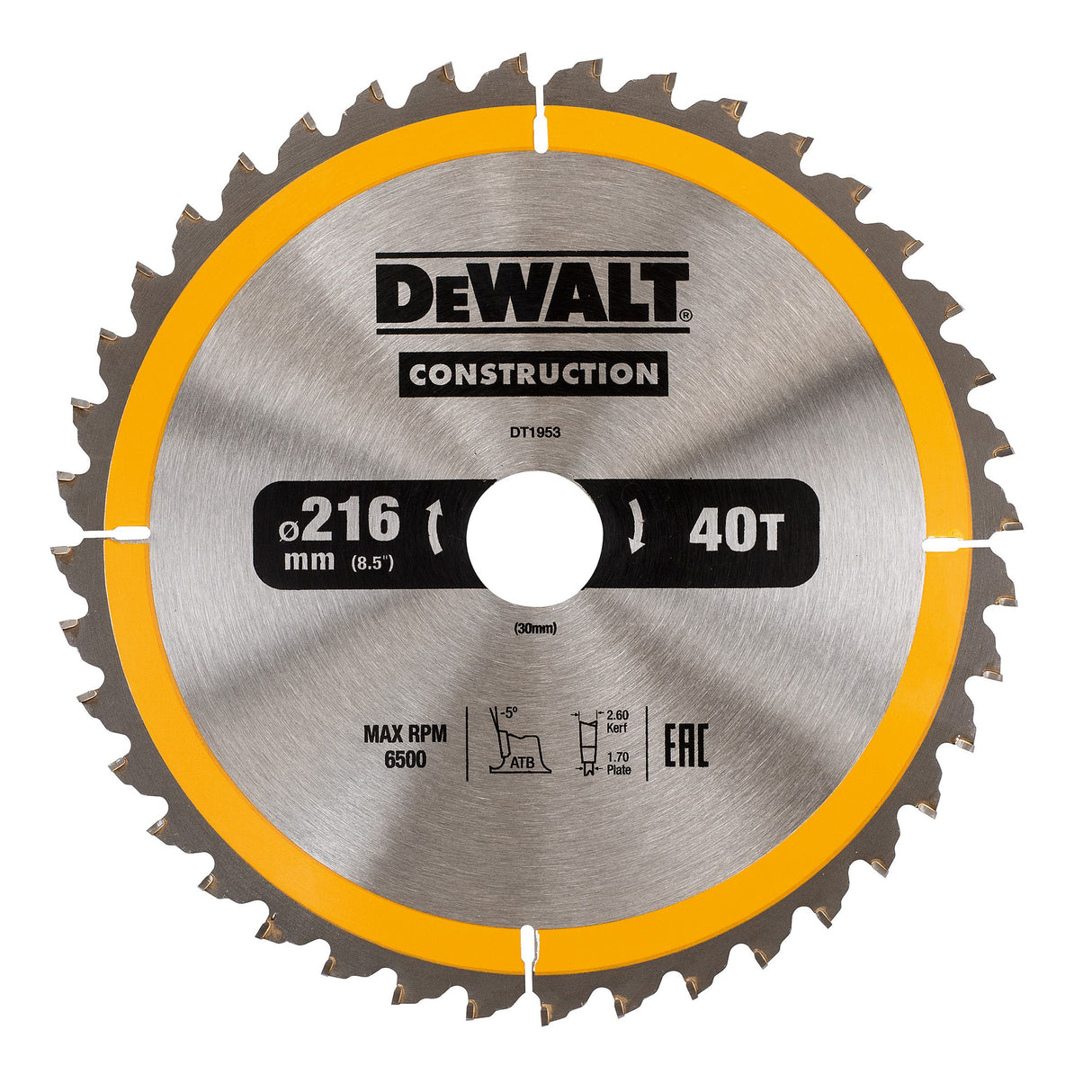 Dewalt accessoires dt1953 construction cirkelzaagblad - 216x30x40t - hout - dt1953