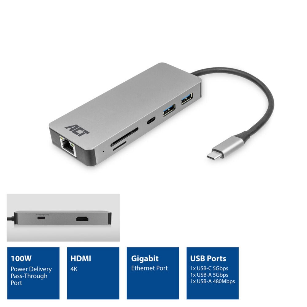 Docking stanice Act Connectivity USB-C 4K pro 1 HDMI Monitor, Ethe