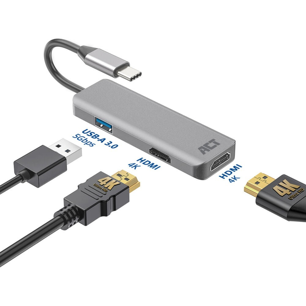Adaptateur multiport USB-C 4K Act Connectivity pour 2 écrans HDMI, u