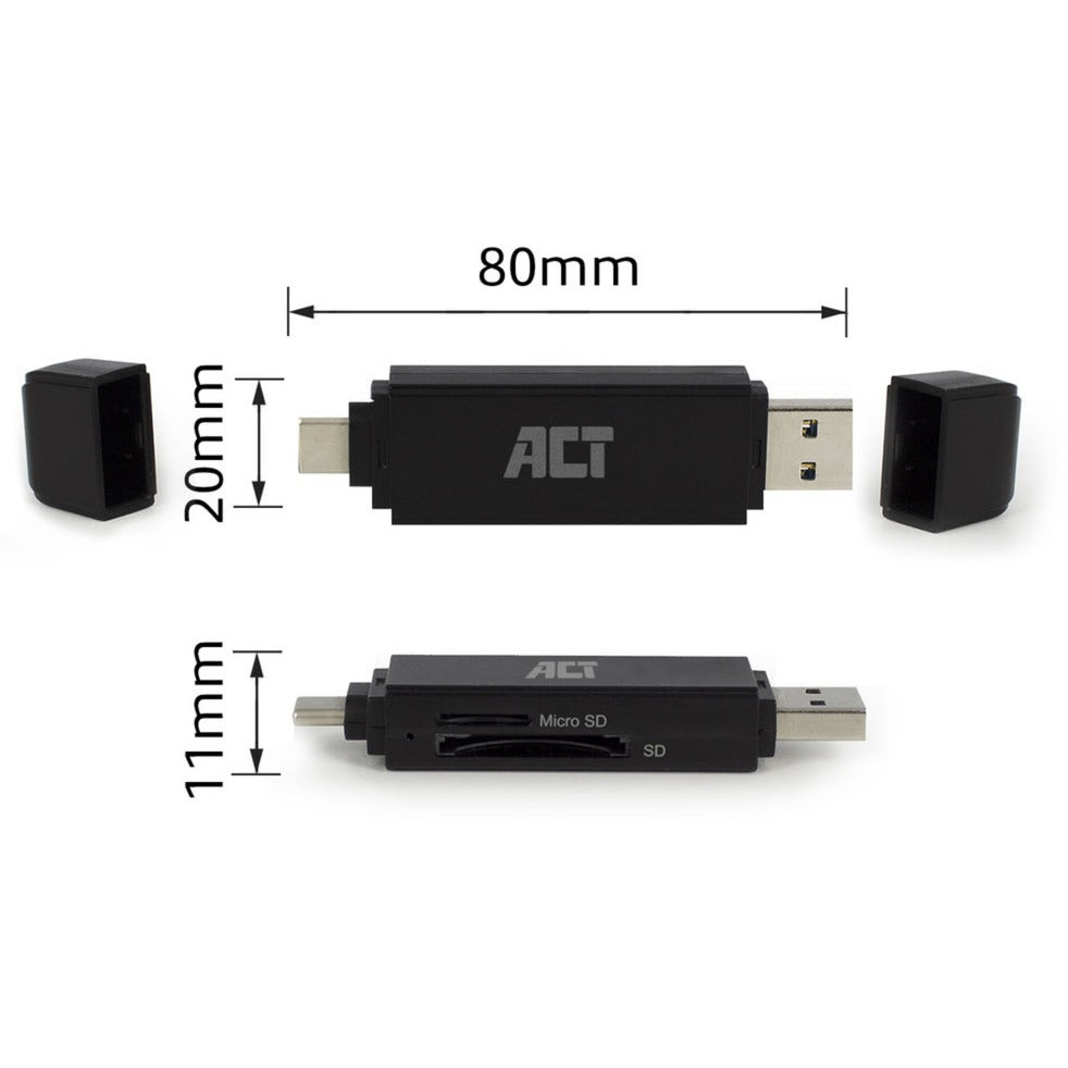 ACT Connectivity USB-C USB-A Card Reader, SD Micro SD
