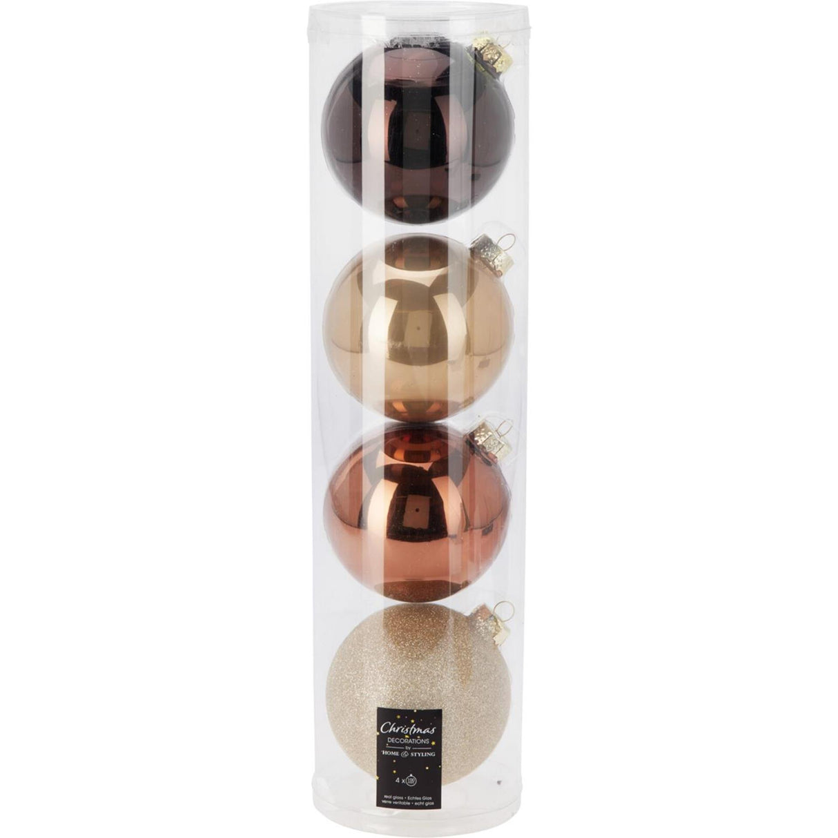 Kerstballen in koker amber mix 4st ø10cm