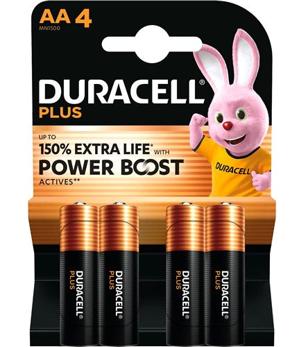 Duracell battery plus aa mn1500 1.5v lr6 alkaline (4 pcs)