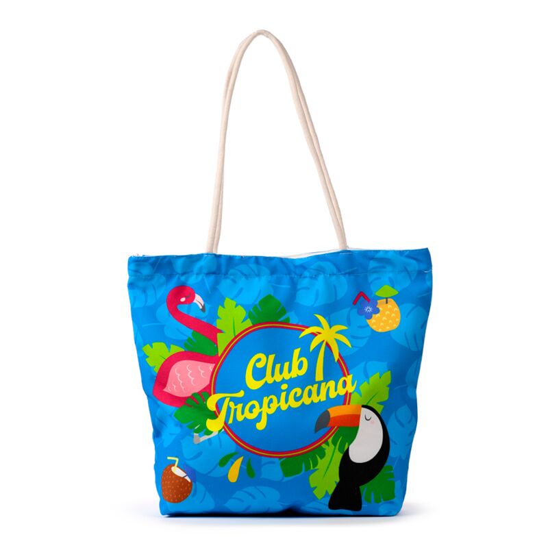 Flamingo club tropicana canvas beach bag