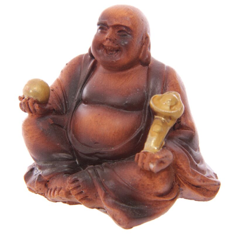 Mini čínský smějící se Buddha s dřevěným efektem