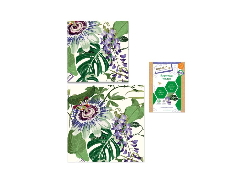 Beeskin beeswax cloth set - medium and large - passion flower