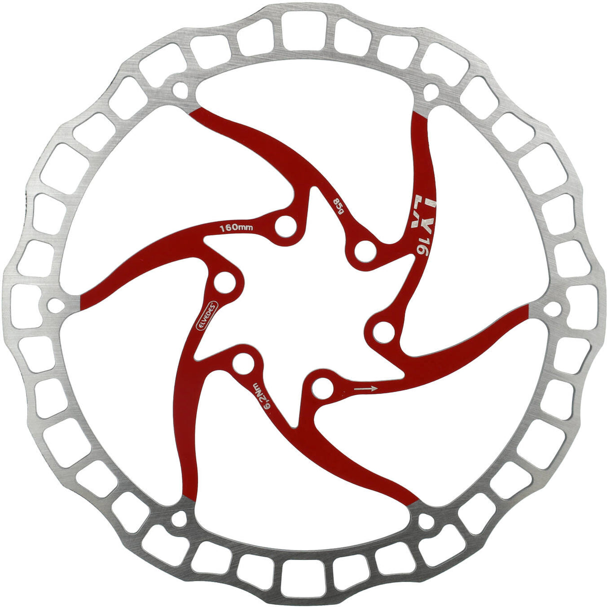 Elvedes one piece rotor 160mm 85g 6 gaats+bout rood 2015196