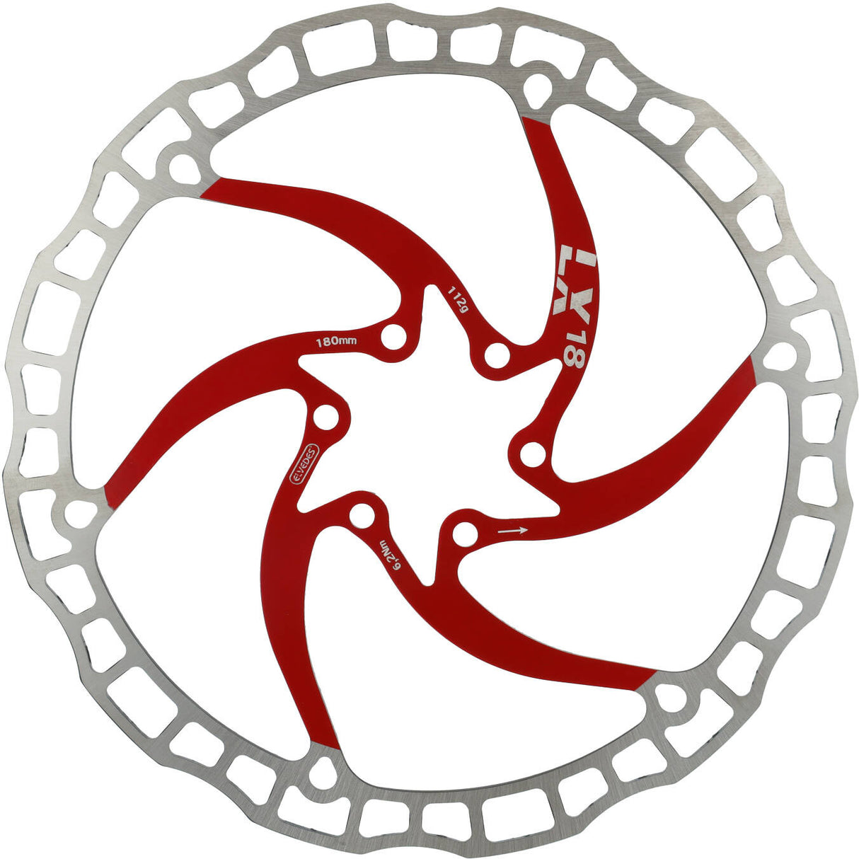 Elvedes One Piece Rotor 180 mm 112g 6 hoyos+Bout Red 2015199