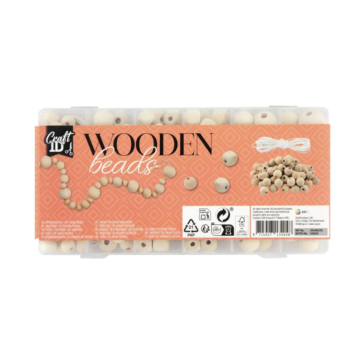 Ensemble de perles en bois avec cordon, groupe d'artisanat créatif, 130 grammes