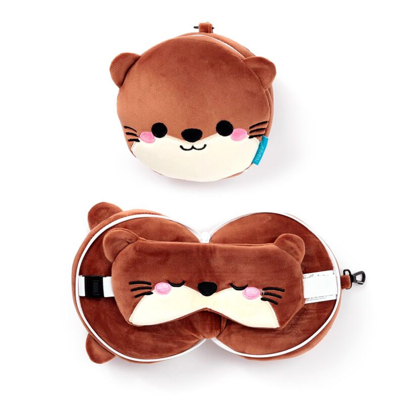 Relaxeazzz Adoramals Henry The Otter, cuscino da viaggio rotondo, maschera per dormire