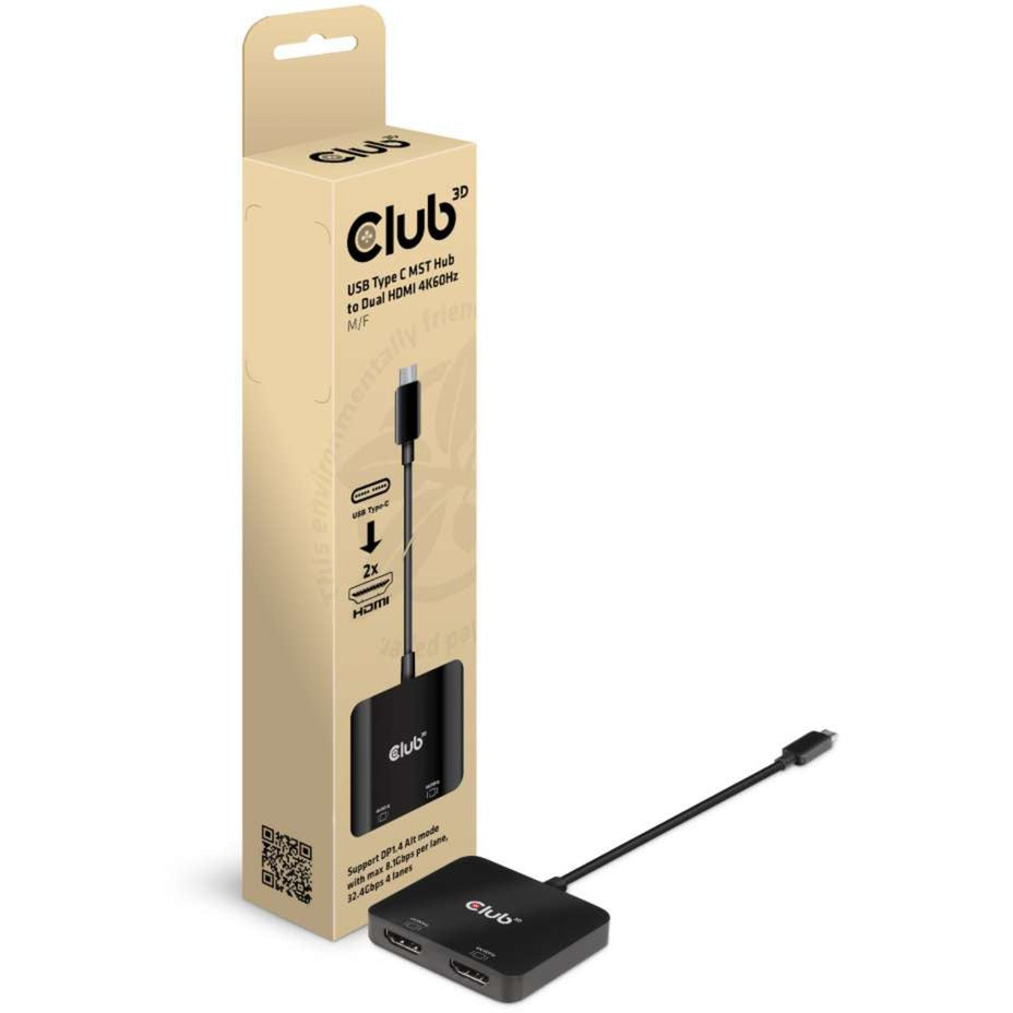Club 3D USB-C (männlech) fir duebel HDMI (weiblech) 4K 60hz MST H