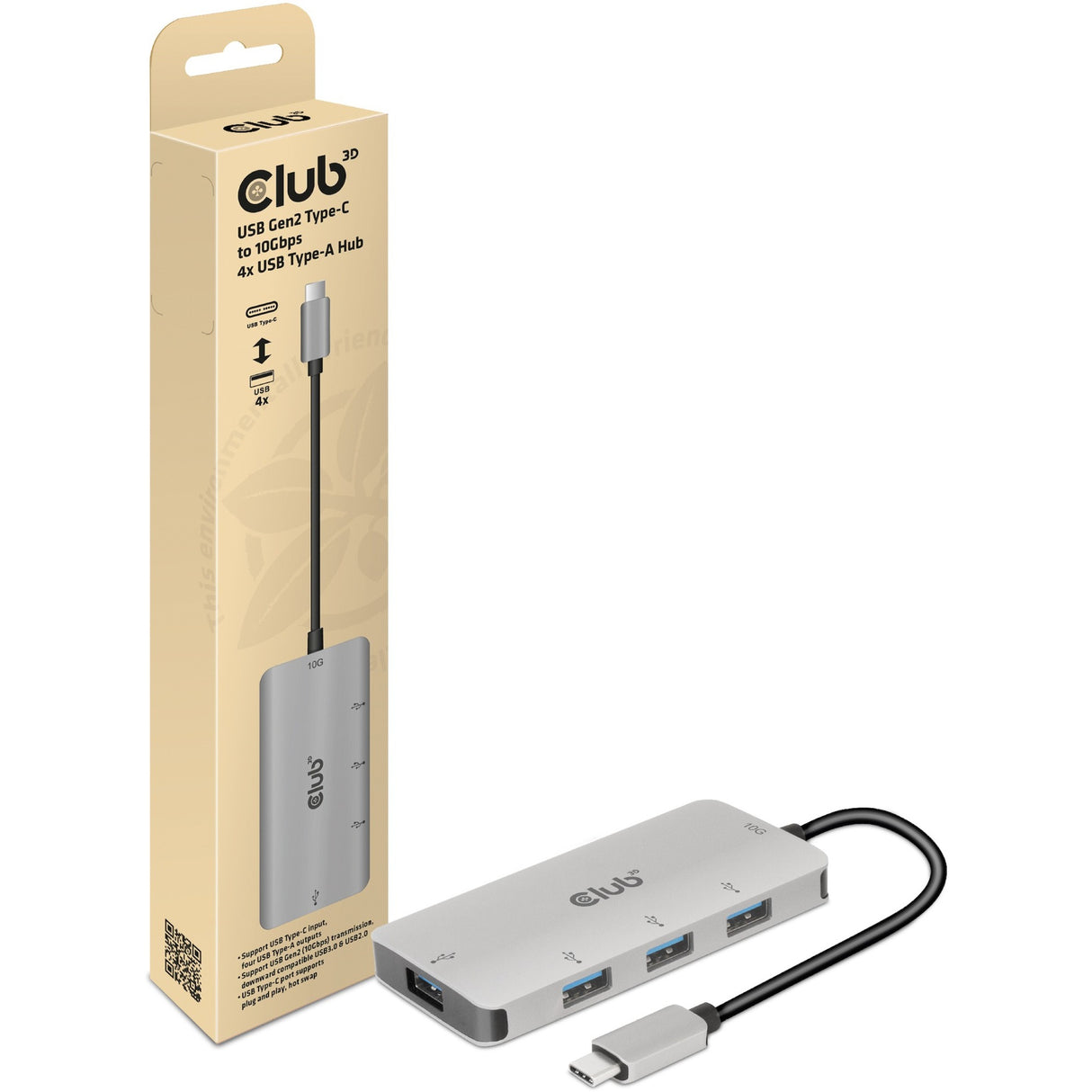 Club 3D USB Gen2 Cineál-C go 10Gbps 4x USB Cineál-A Mol