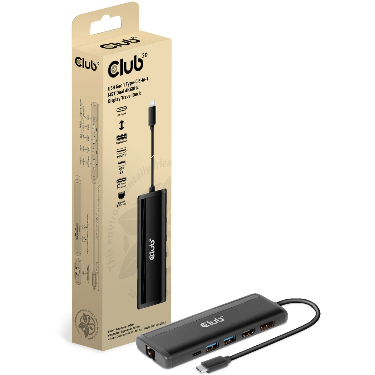 Club 3D USB GRT 1 Typ-c 8-in-1 mst duebel 4K60HZZ Display Tr