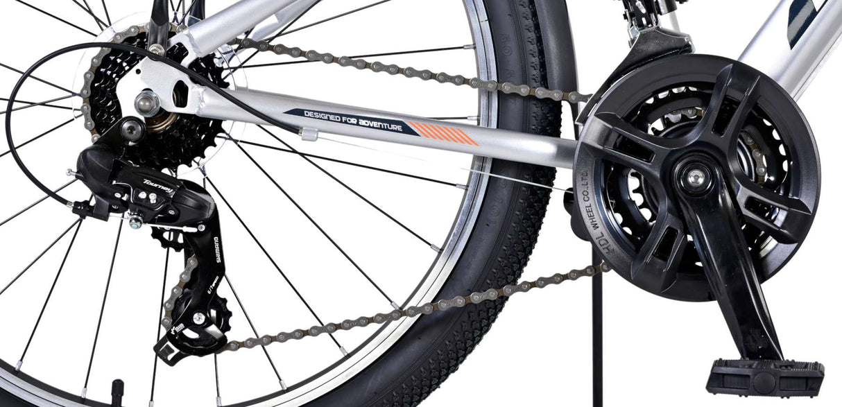 Volore Kräiz Kanner Vëlo Jongen 24 Zoll Sëlwer 18 Gears zwee Handbremsen