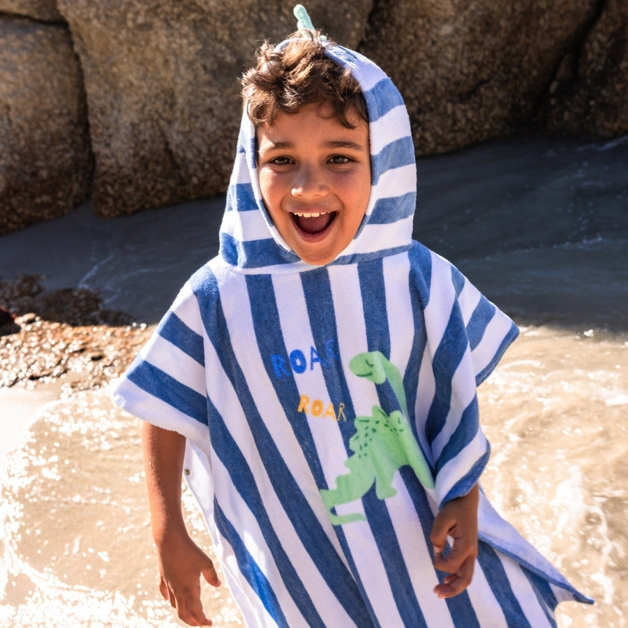 Dino | blue cotton beach poncho 65 x 65 cm